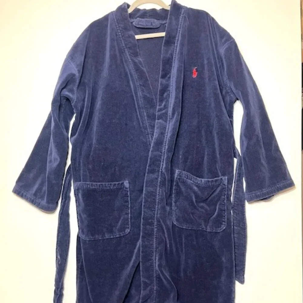 Polo Ralph Lauren Men's‎ Terry Navy Tie Robe Sz S